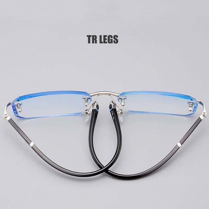 Business Photochromic Myopia Glasses for Men Diamond Cut Rimless UV400 Luxury Eyeglasses Color Changing Diopters -1.0 To -4.0