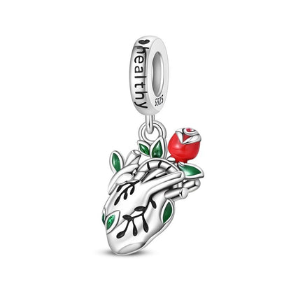 Hot Sale Charms Bead 925 Sterling Silver Red Heart Dangle Pendant Fit Bangle Bracelet Necklace DIY Jewelry
