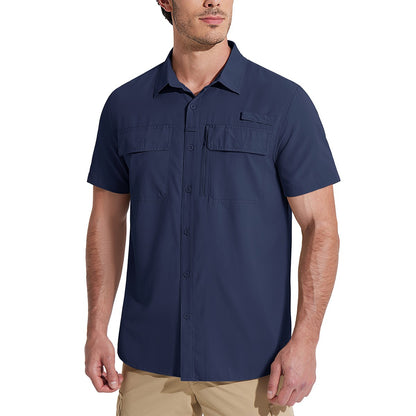 MAGCOMSEN Mesh Breathable Shirt Men's Quick Dry Button Short Sleeves UPF 50+ Sun Protection Hiking Fishing Work Cargo Shirts