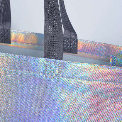 10Pcs Reusable Silver Laser Tote Bag Durable Non Woven Gift Shopping Bag for Wedding Bridesmaid Party Birthday Eco Friendly