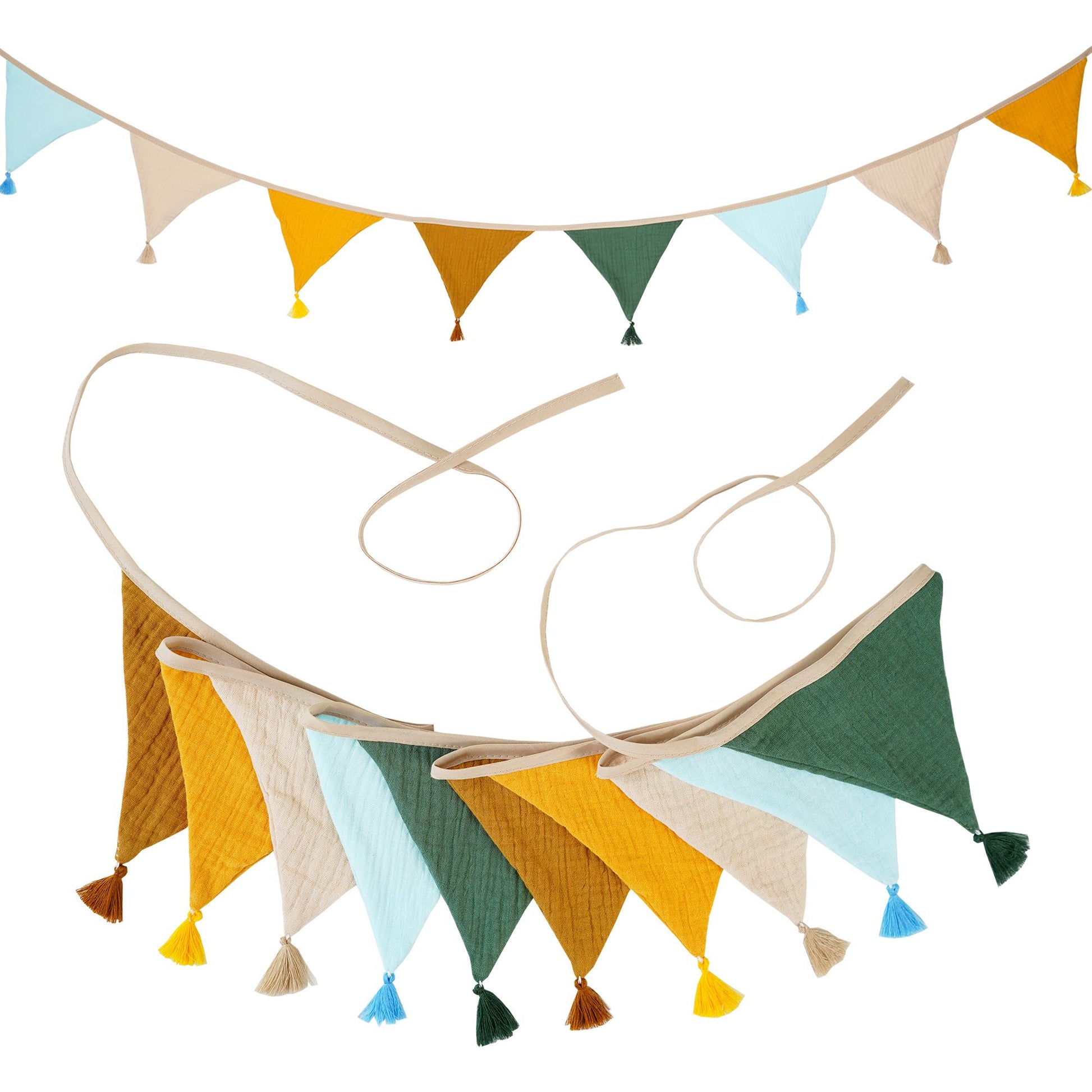 2.6M/8.5FT Nursery Fabric Bunting 10 Triangle Pennant Flags With Tassels Party Decor Banner Home Baby Shower Carnival Garland