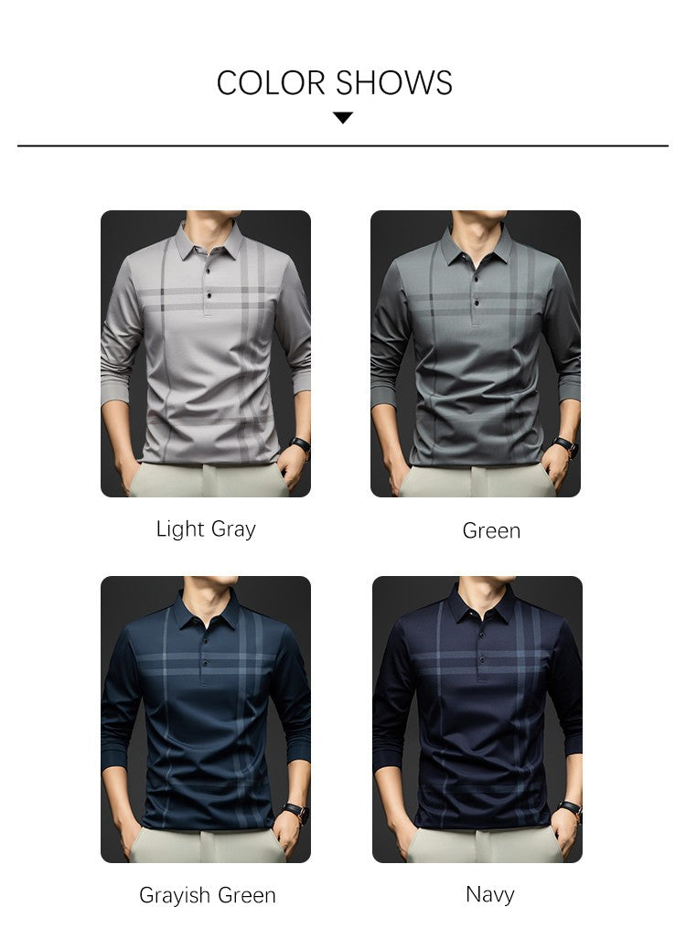 BROWON Graphic Polo Shirt Men 2025 Autumn New Business Slim Long Sleeve T Shirt Man Casual Loose Printed Striped Clothes for Men