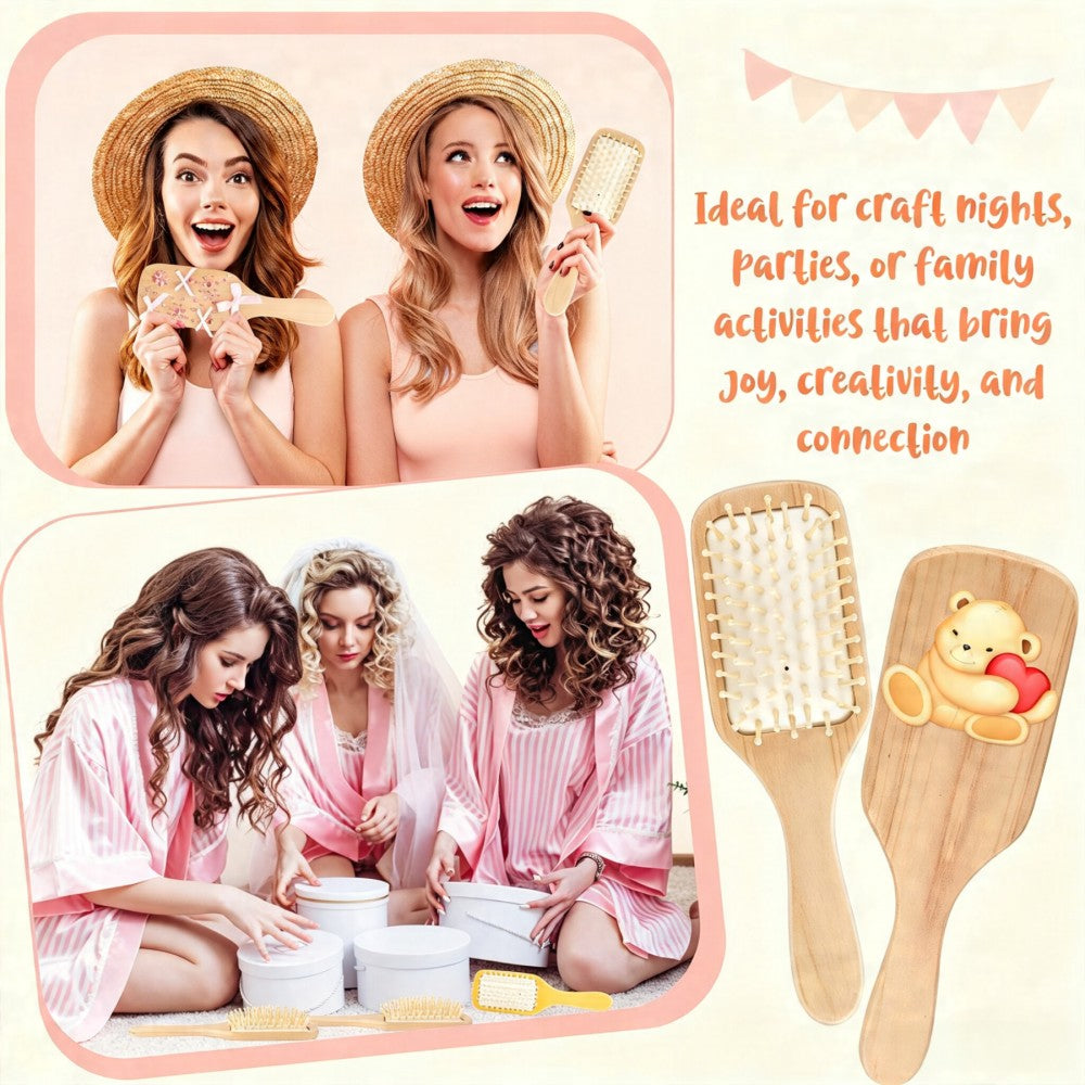12-48PCS DIY Wooden Hair Brush Painting Kits with 12 Multicolor Pens Make Your Own Hair Brush for Night Party Supplies Gift