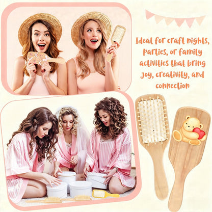 12-48PCS DIY Wooden Hair Brush Painting Kits with 12 Multicolor Pens Make Your Own Hair Brush for Night Party Supplies Gift
