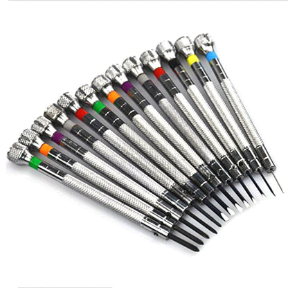 Kit de Ferramentas para Reparo de Relógios 13 Peças Chave de Fenda Profissional de Metal Premium com Fenda Cruzada 0,6-2,0 mm para Relojoeiro