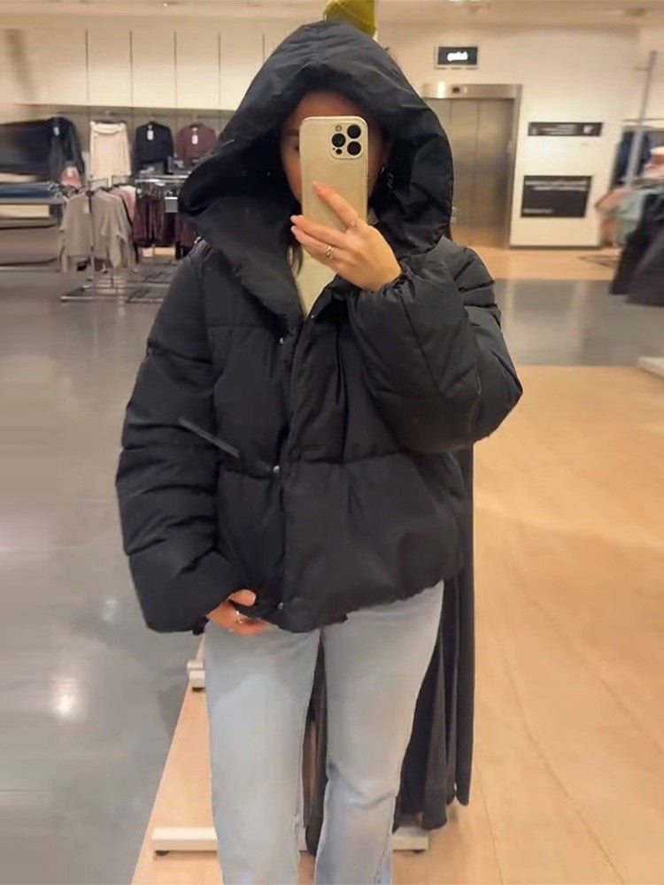Women's Hooded Cotton Jacket Casual Winter Coat Comfortable Pocket Zipper Button Warm Lady Coats Daily Street Outerwear 2025