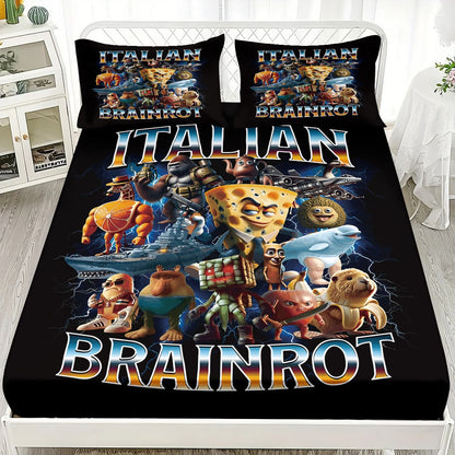 Cartoon ai Brainrot Tung Tung Sahur Team Fitted Sheet Print coreless Fitted Sheet Set Soft Bedspread Bedroom Bedding Decoration