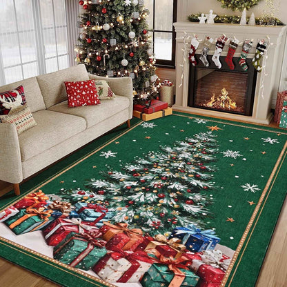 Christmas Rug Washable Non Slip Vintage Christmas Tree Living Room Entryway Mat Indoor for Bedroom Dining Room Playroom Carpet