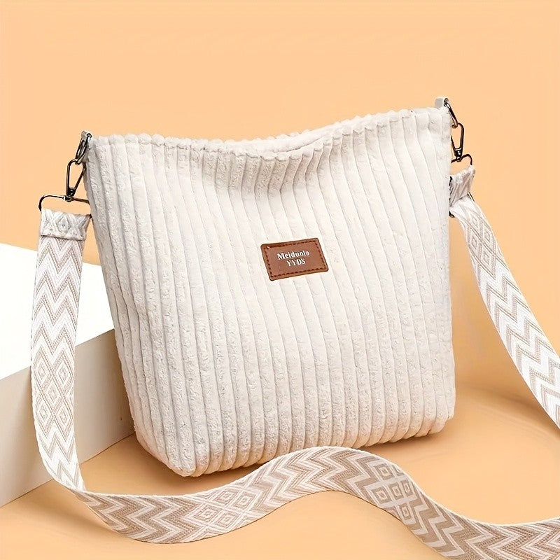 Women's Corduroy Shoulder Bags Large Capacity Solid Color Handbags Daily Commuting Crossbody Bags