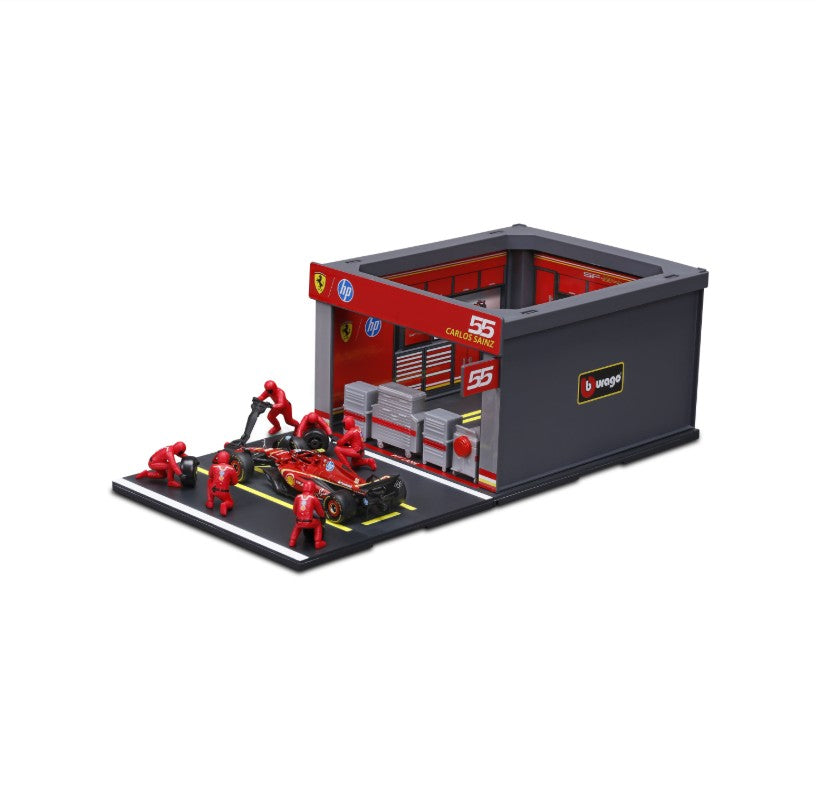 Bburago 1:43 2024 F1 Mclaren MCL38 Casa de Box DIY Modelo em Miniatura de Carro de Liga Fundida Ferrari SF24/Benz W15/Red Bull RB20 Brinquedos Infantis