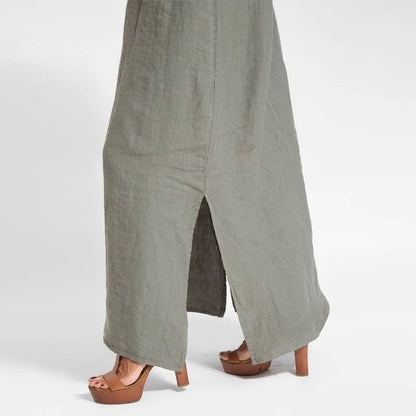 Women Cotton linen Side Split Long Slip Dress Summer Lady Strapless Solid Color Holiday Party Dresses FYY-10080