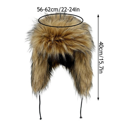 Gorro de inverno russo feminino com proteção de orelha de pele sintética, gorro corta-vento quente para senhoras, moda de luxo, chapéu de esqui de cor sólida com aba larga