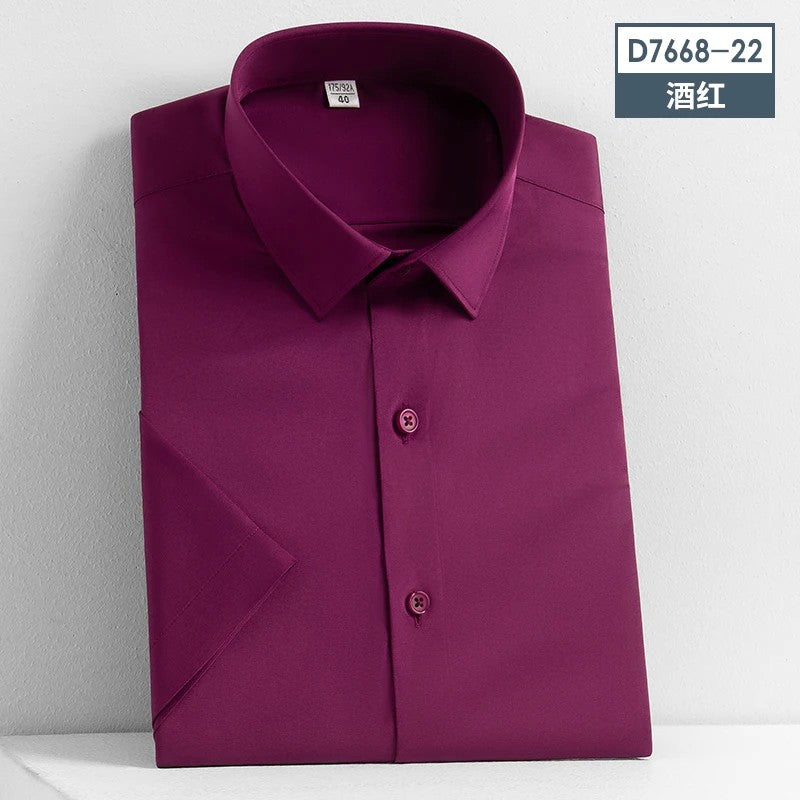 Stretch Anti-Wrinkle Smooth Men's Shirts Short Sleeves Dress Shirts For Men Slim Fit Camisa Social Business Blouse White Shirt