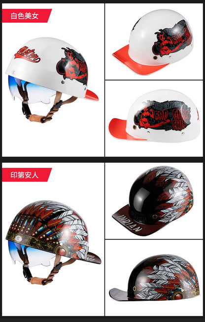 Boné de beisebol com personalidade retrô de gângster para homens e mulheres, capacete de motocicleta, capacete de beisebol, capacete de carro elétrico, meio capacete
