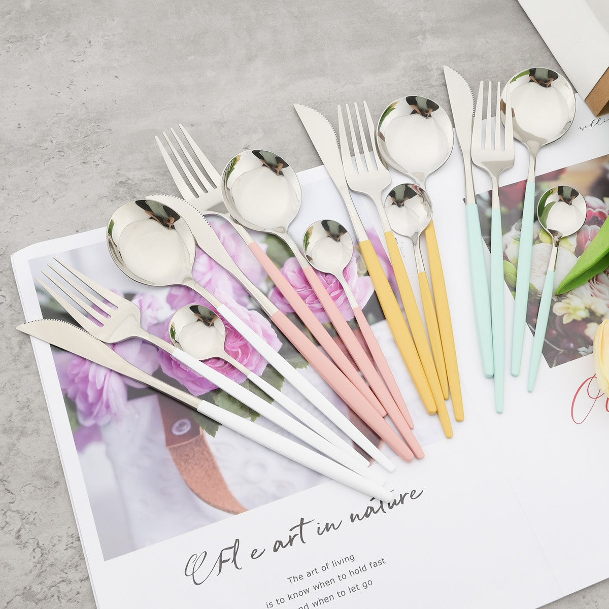 24Pcs Dinnerware Set Stainless Steel Tableware Knife Fork Tea Spoon Cutlery Set Multiple Colour Silverware Kitchen Flatware Set