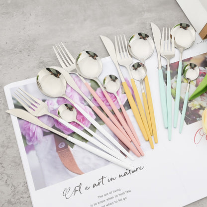 24Pcs Dinnerware Set Stainless Steel Tableware Knife Fork Tea Spoon Cutlery Set Multiple Colour Silverware Kitchen Flatware Set