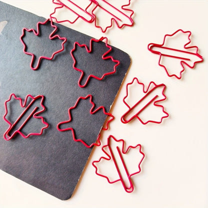 10/20/30pcs Red Maple Leaf Paper Clips - Durable Metal Autumn-Inspired Design for Office, School, Home Organization