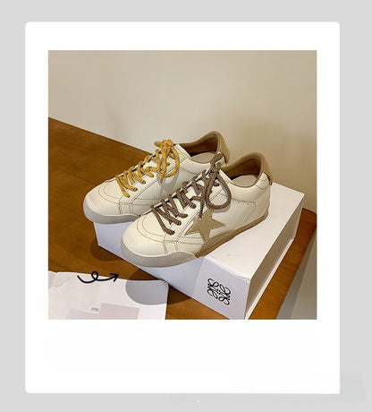 6cm de Elevação Interna Cadarços de Pato Mandarim Estrela Sapatos Sujos Femininos Vintage Sola Grossa Versátil Tênis Casual