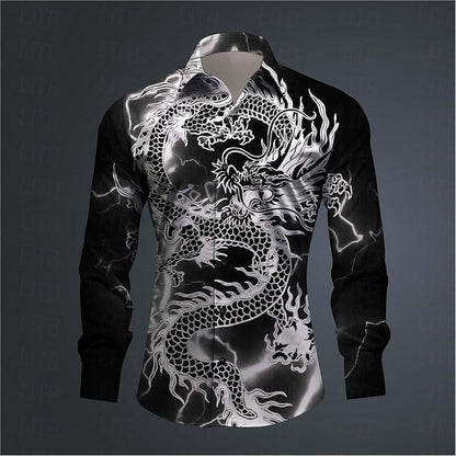 Hawaii Men's 3D Printed Dragon Print Roll-down Button-down Shirt Outdoor Street Long Sleeve Clothing Fashion Casual Beach Style