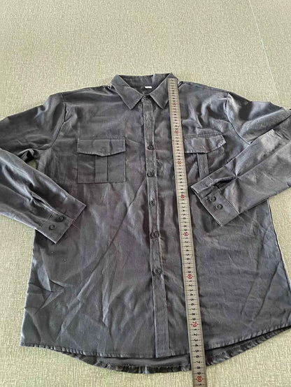 Business Men's Single-breasted Shirt Double Pocket Cotton Linen Long-sleeved Shirt Casual Vacation Shirt