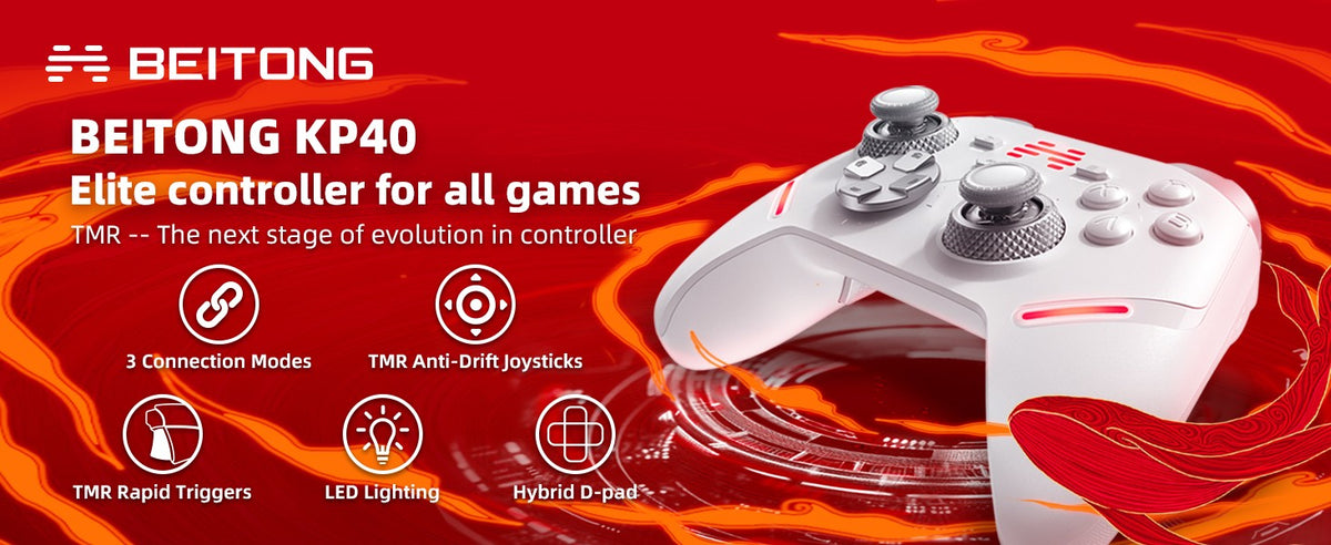 BEITONG KP40 Elite Wireless Controller for PC/Switch/iOS/Android/Steam, Adjustable TMR Joystick, 1000Hz Pro Gamepad