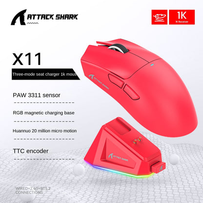 Mouse Gamer Attack Shark X11 Sem Fio Bluetooth Triplo Modo, Tela Sensível ao Toque, Base de Carregamento Magnético, Ultraleve, com Macro