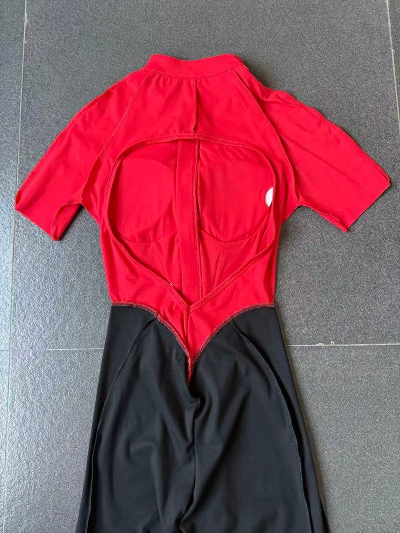 Women's New Yoga Jumpsuits with Contrasting Splicing Beauty Back Slim Fit One-piece Workout Gym Outdoor Sports Fitness Bodysuits