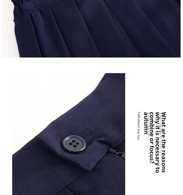 Spring Hot Sale Of The Season Women's Basic JK Uniform Skirt A- Line Elastic Waist Dark Blue Pleated Skirt College Style Half-le