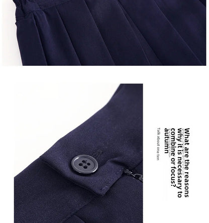 Spring Hot Sale Of The Season Women's Basic JK Uniform Skirt A- Line Elastic Waist Dark Blue Pleated Skirt College Style Half-le