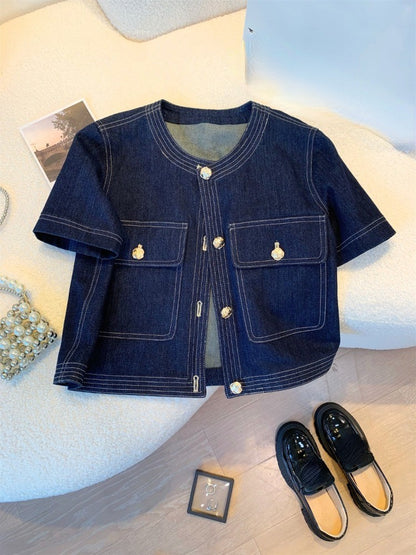 Streetwear Denim Jackets for Women Short Sleeve Summer Jean Jacket Outwear 2025 Ropa Mujer Fashion Vintage Coat Cropped Tops