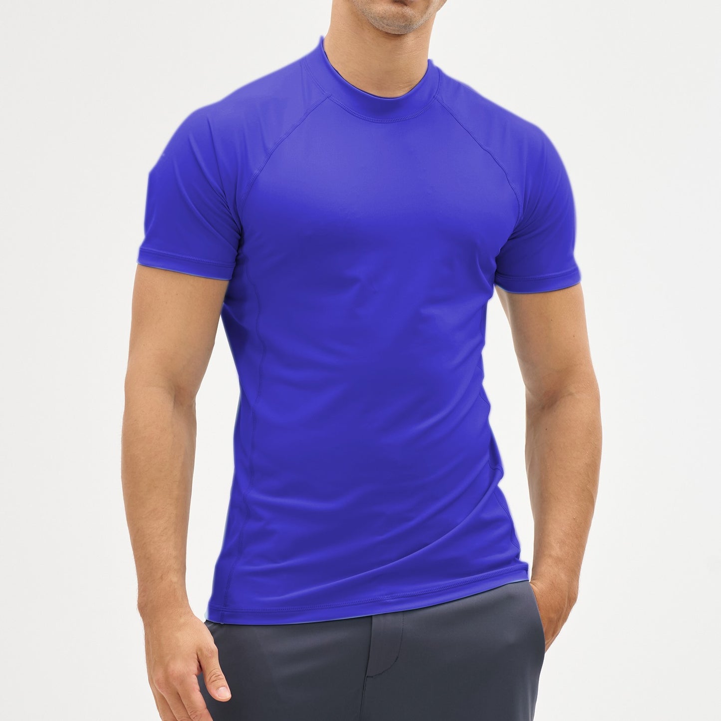 EKLENSON Men's Rashguard Swim Shirt Short Sleeve Mock Neck UPF 50+ T Shirts Loop Hem Quick Dry Loose Fit Water Surfing Shirt