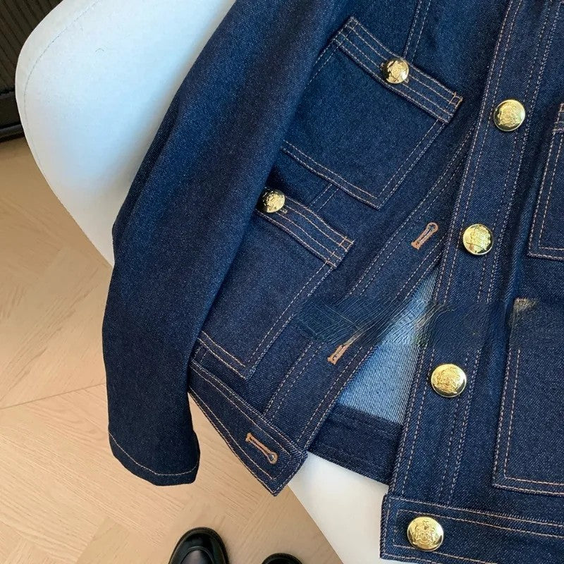 Women's Vintage Denim Jacket Spring Button-Up Korean Fashion Blue Chic Bomber Outwear Top 2025 Style Casual Ropa De Mujer