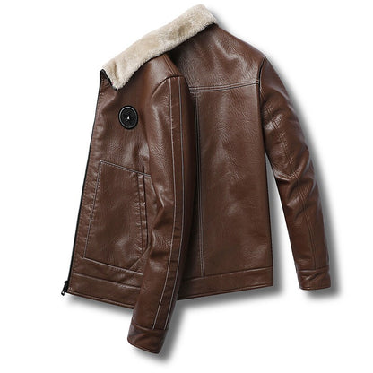 Plus Size Fur Collar Men's Leather Jackets Male Casual Plus Velvet Leather Jacket Thickened Style Leather Fashion Men Outerwear
