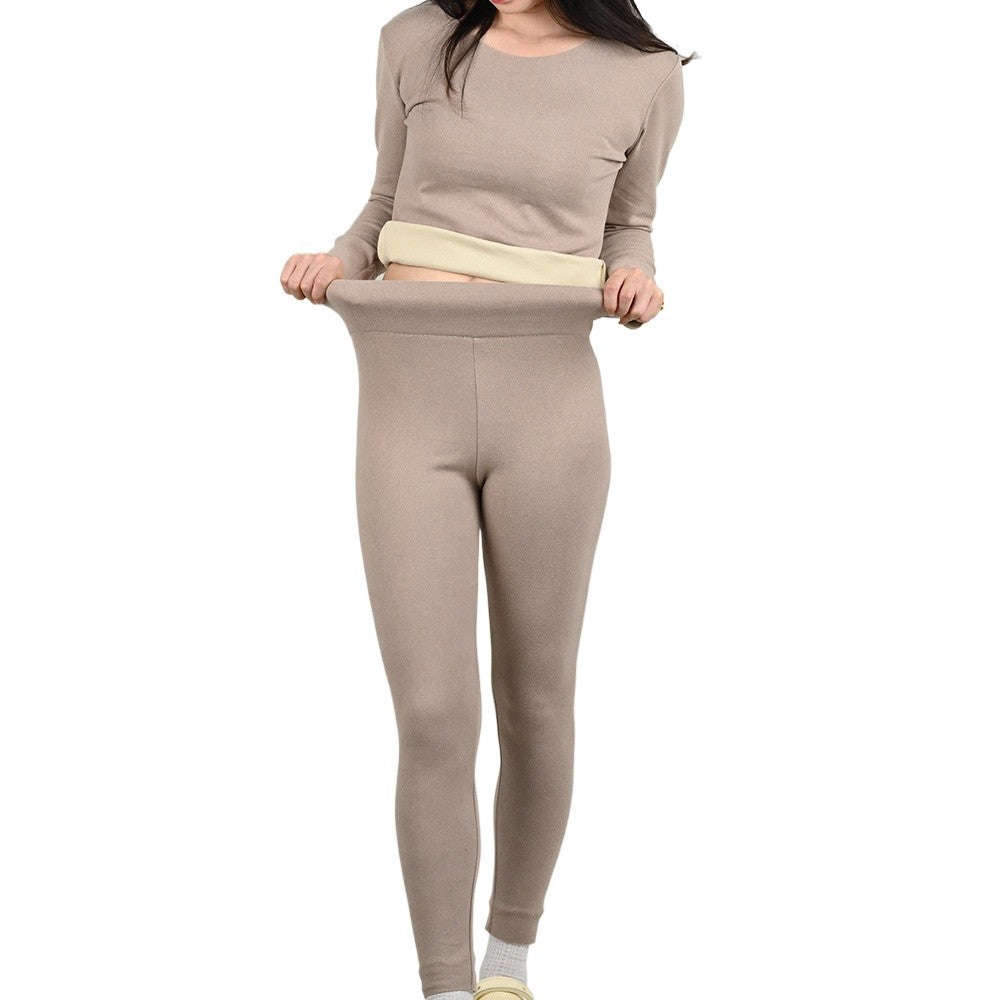 Women's Warm Underwear Set Seamless Thick Double Layer Warm Underwear Winter Long-Sleeved Long Pants 2 Pcs Pajama