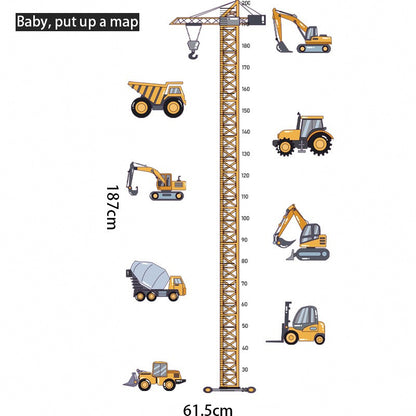 Height Stickers Construction Vehicle Tower Crane for Kids Room Kindergarten Baby Measuring Height Ruler Wall Stickers Boys Gift
