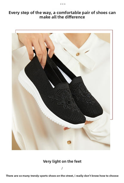 Women's Fashion Vulcanised Trainers 2025 Round Toe Breathable Flower Mesh Casual Flat Slip-On Women's Casual Vulcanised Shoes