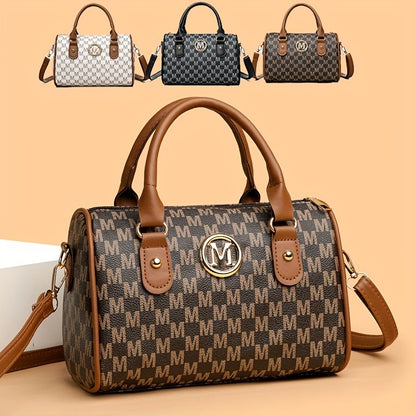 Women's Small Shoulder Crossbody Bag with Golden "M" Design, Synthetic Faux Leather Purse for Work, Travel, Parties & Gifts