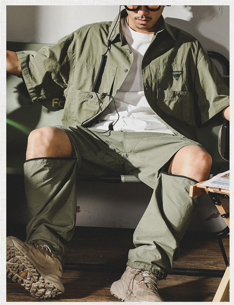 Summer hawaiian Casual Cargo Shirt For Men Oversized Short Sleeve Tee Shirts Y2K Streetwear Button Blouses Outdoor Masculino