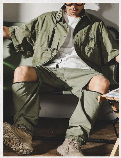 Summer hawaiian Casual Cargo Shirt For Men Oversized Short Sleeve Tee Shirts Y2K Streetwear Button Blouses Outdoor Masculino