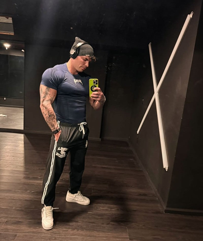 New YOUNG LA Men's Fitness Sports T-shirt Tights Men High Elastic Training Clothing Short Sleeve Tops Fitness Thirts For Men