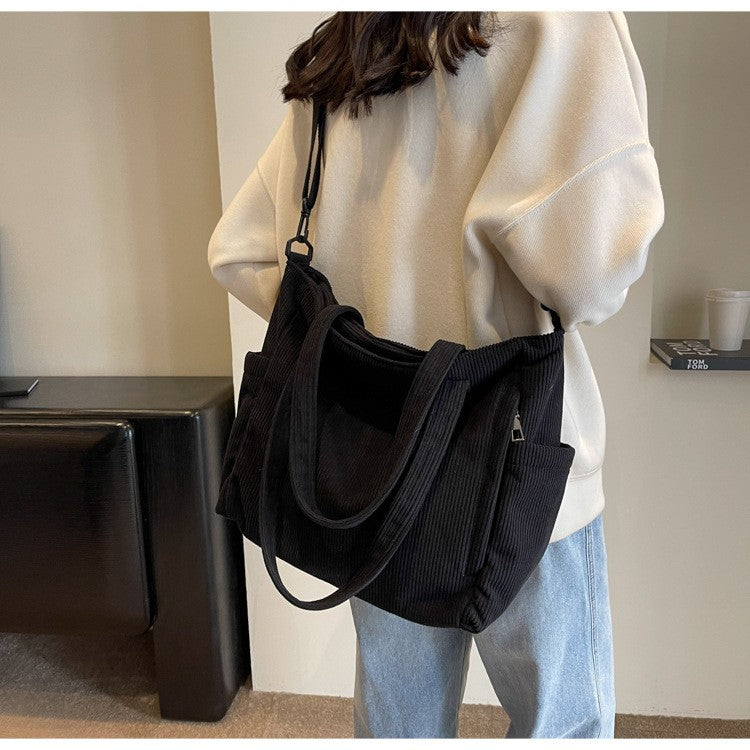 Fashion Versatile Shoulder Bag College Wind Commuting Corduroy Square BagUnisex Large Capacity Leisure Portable Crossbody Bag