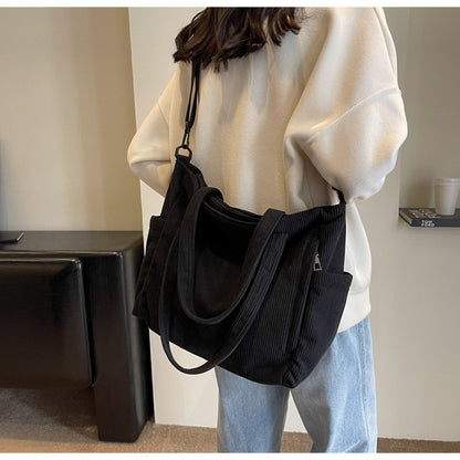 Fashion Versatile Shoulder Bag College Wind Commuting Corduroy Square BagUnisex Large Capacity Leisure Portable Crossbody Bag