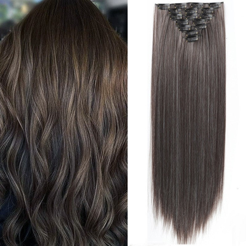 Extensões de Cabelo com 7 Presilhas, Longo, Liso, Rosa, 60CM, Cabelo Sintético Natural, Uso Diário, Aplique para Mulheres