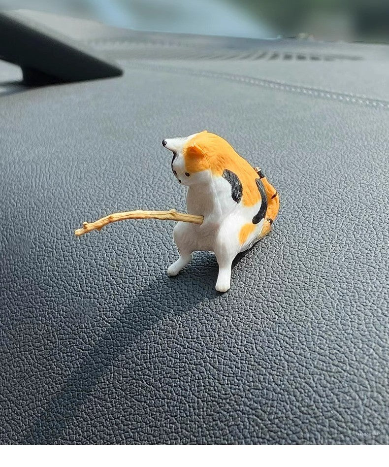 Gato-pescador Decoração de Interiores de Carro Resina Fofa com Óculos de Tubo Pingente para Retrovisor de Carro Saída de Ar para Acessórios de Carro