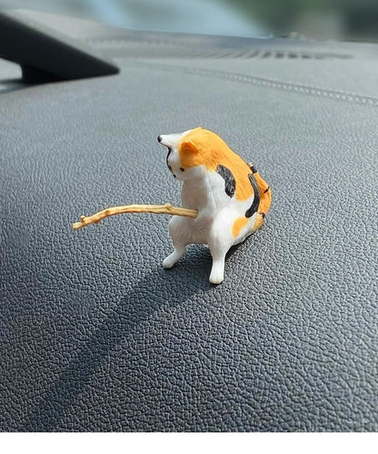 Gato-pescador Decoração de Interiores de Carro Resina Fofa com Óculos de Tubo Pingente para Retrovisor de Carro Saída de Ar para Acessórios de Carro