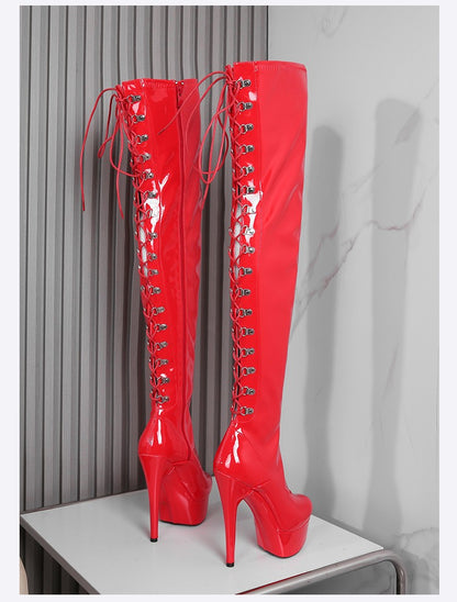 New Black Pole Dancing Long Shoes Night Club Party Queen Boots Over the Knee Boots High Heels Women Boots Sexy Thin Heels Shoes