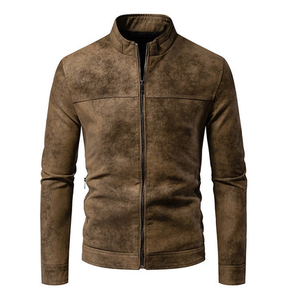 Spring Autumn Retro Leather Jackets Casual Men's Wear Tie Dyed Washed Matte Process Casual Outerwear Fashion Motorcycle Leather