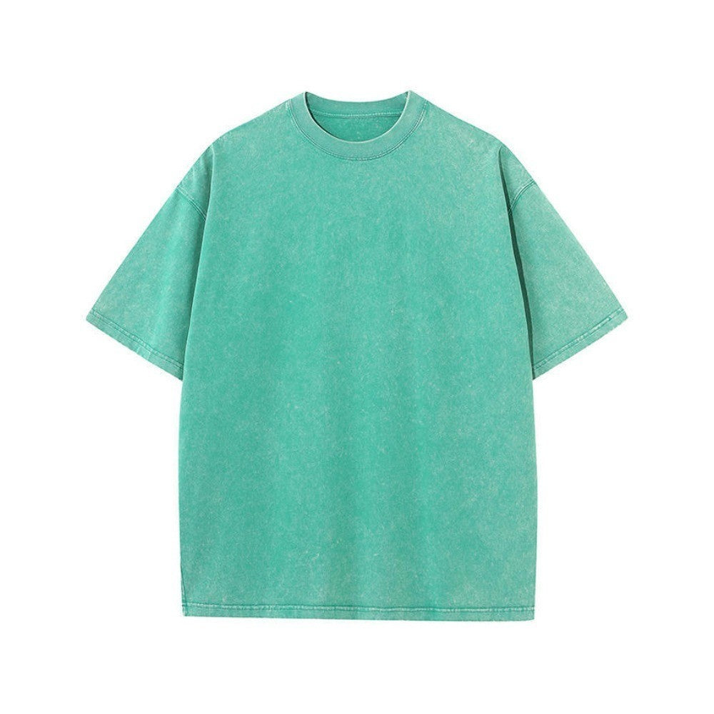 230g retro fried snowflake washed T-shirt Europe and the United States cross-border cotton t loose bottoming round neck pullover