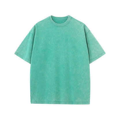 230g retro fried snowflake washed T-shirt Europe and the United States cross-border cotton t loose bottoming round neck pullover