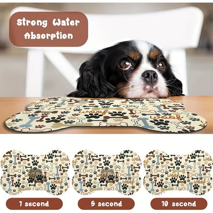 Tapete de Alimentação para Pets em Formato de Osso VIKAMA Tapete de Diatomáceas Desenho Animado Fofo Tapete de Chão Impermeável e Resistente à Sujeira Decoração para Casa